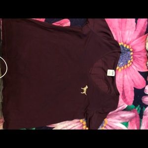 Burgundy- v cut pink shirt